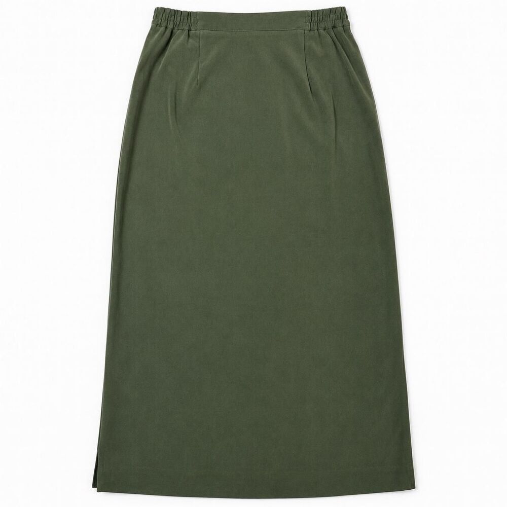 Vintage David Hollis Olive Green Maxi Skirt Size M Elastic Waist Y2K